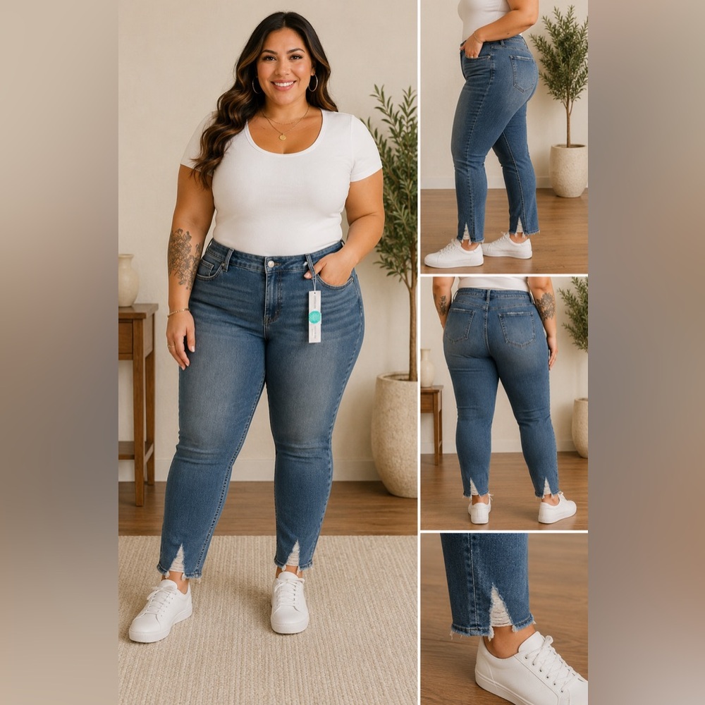Pistola High Rise Skinny Jeans Distressed Hem Blue Denim Plus Size 16W NWT